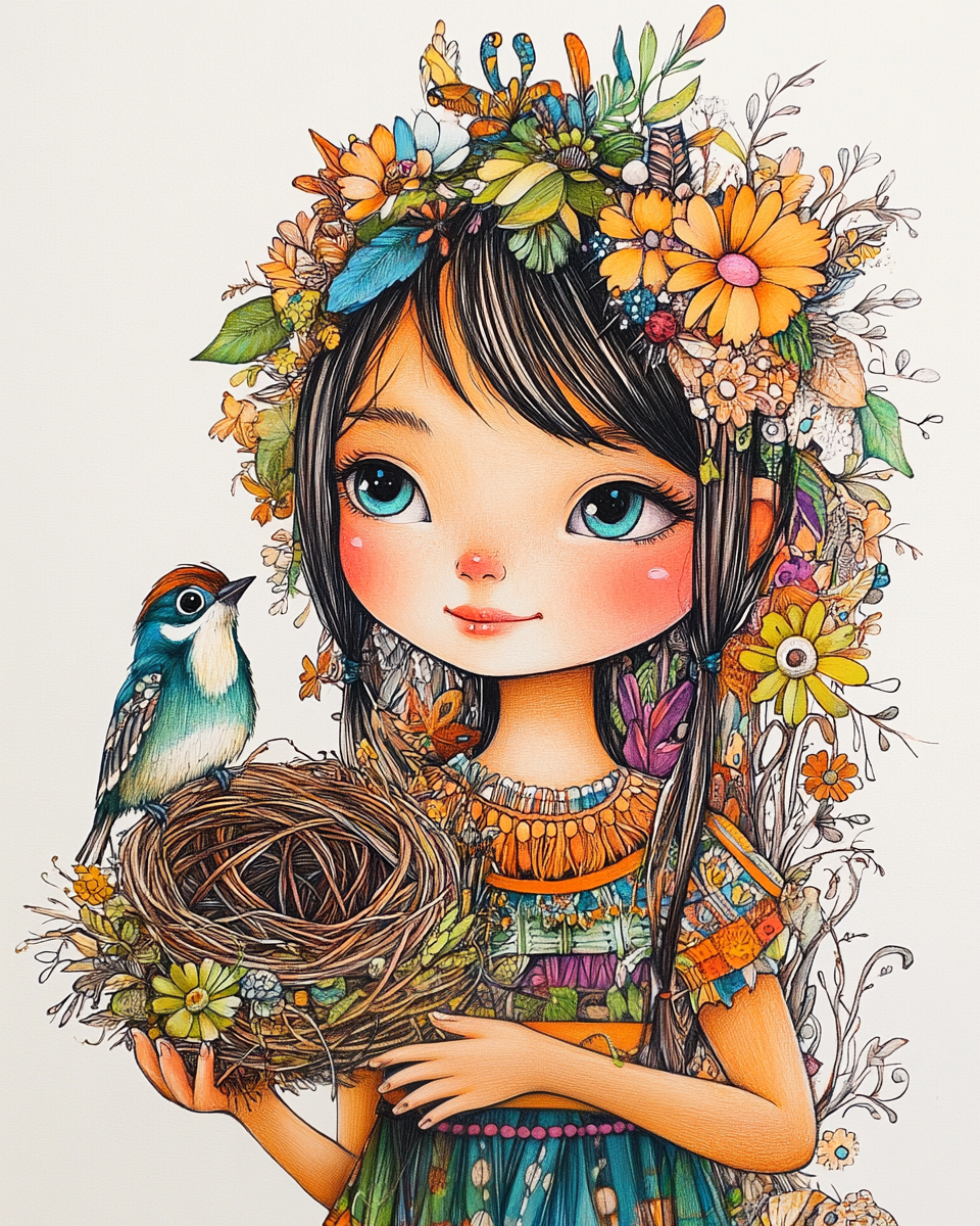Bird Nest Girl Diamond Art Kit