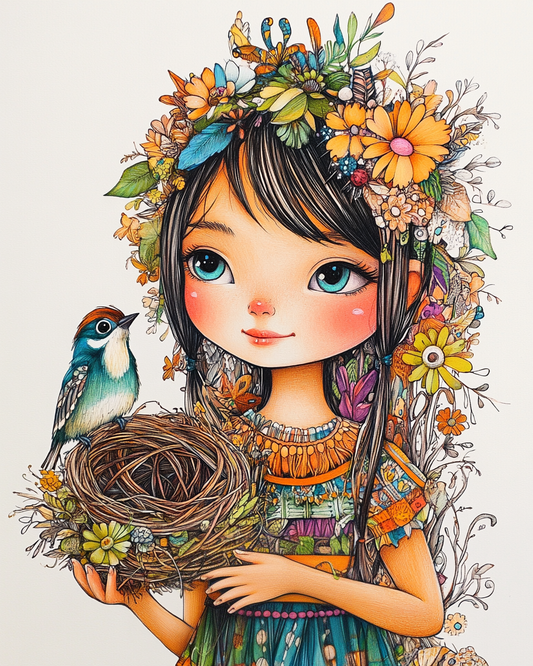 Bird Nest Girl Diamond Art Kit