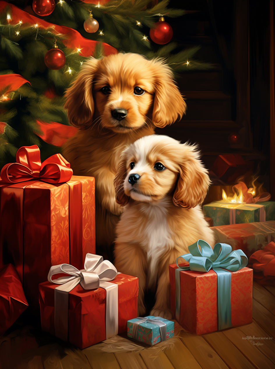 Two Puppies Christmas Present Diamond Art Kit