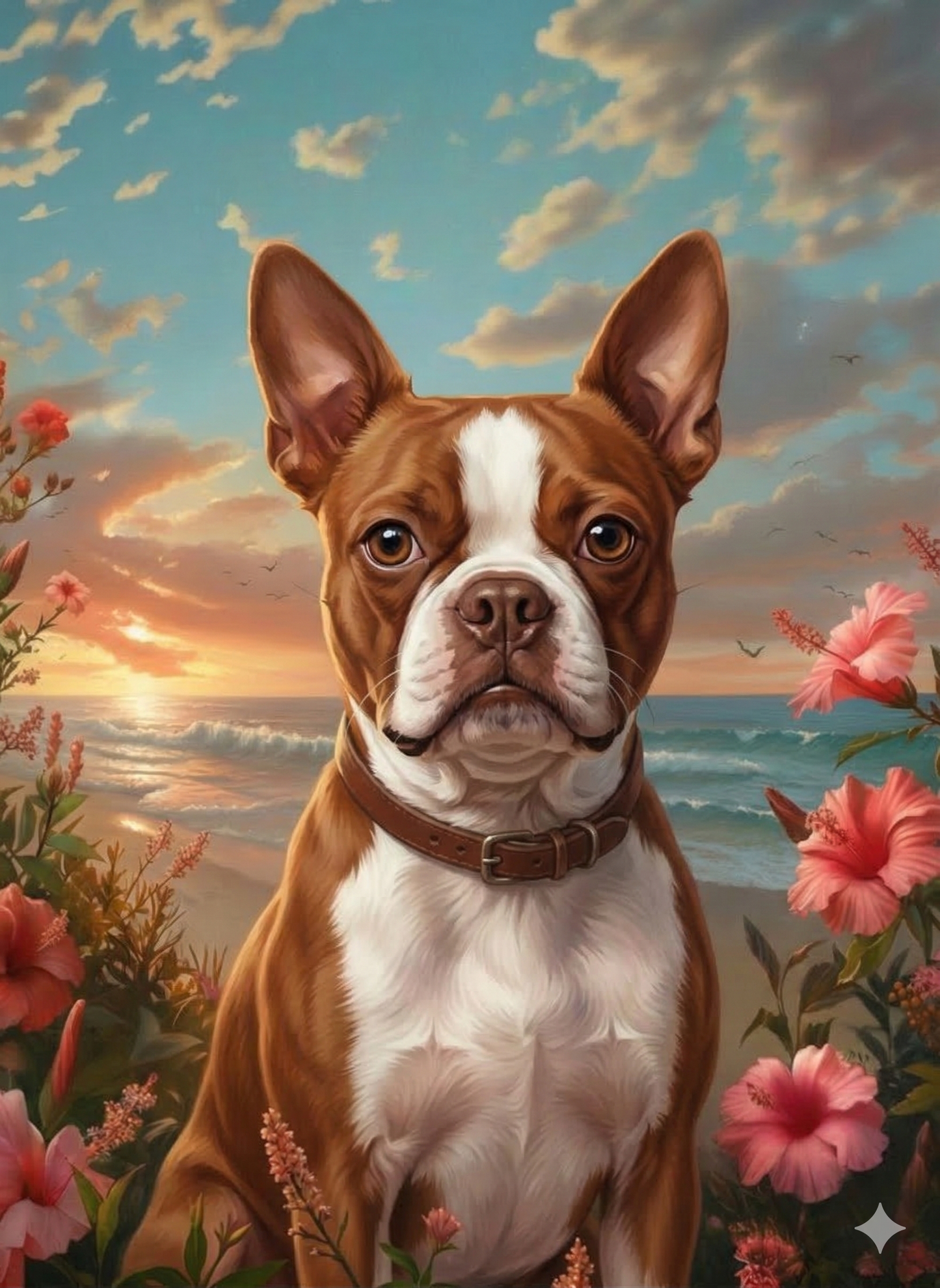 Tropical Sunset Red Boston Terrier Diamond Art Kit