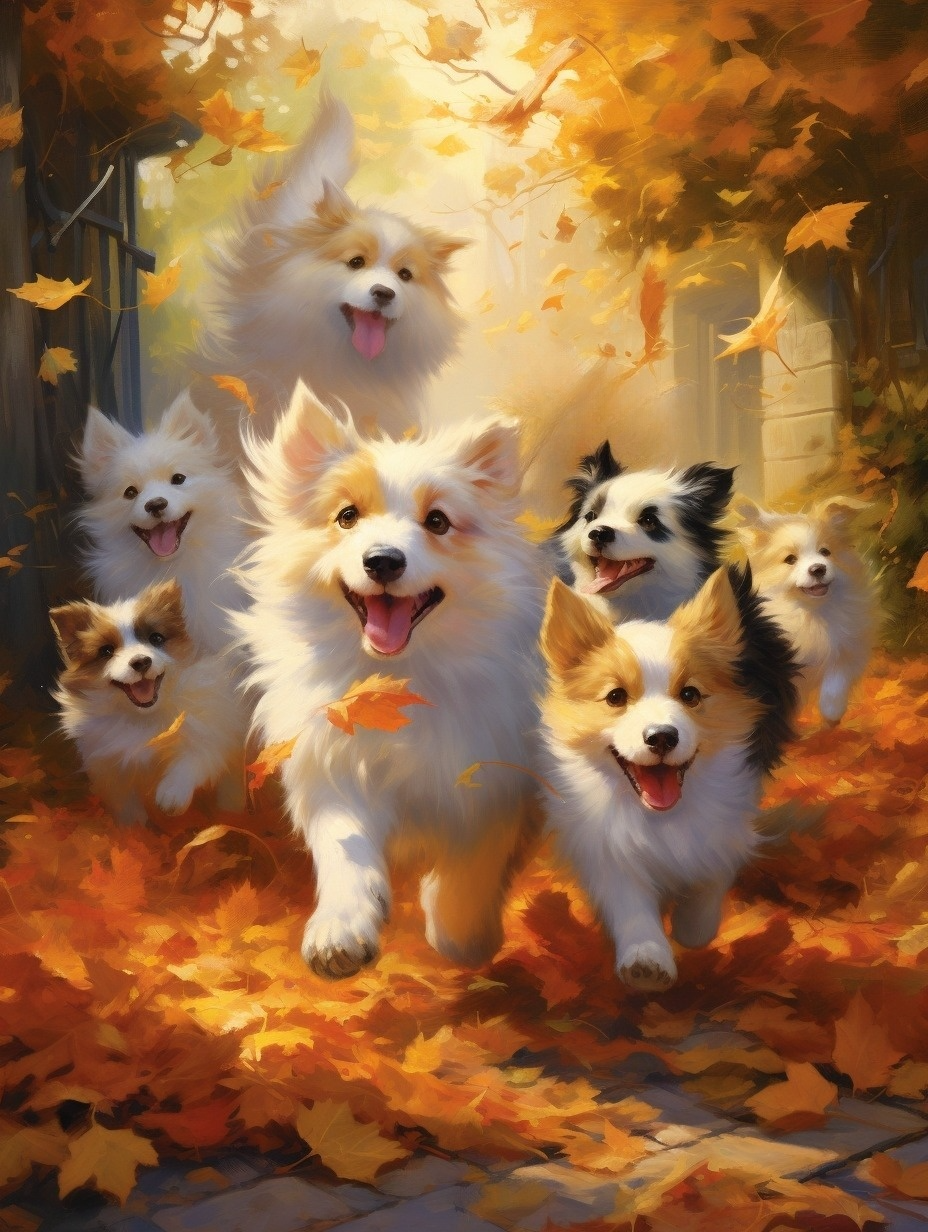 Fluffy Puppies In Fall Diamond Art Kit