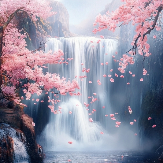 Majestic Falls Pink Flowers Diamond Art Kit