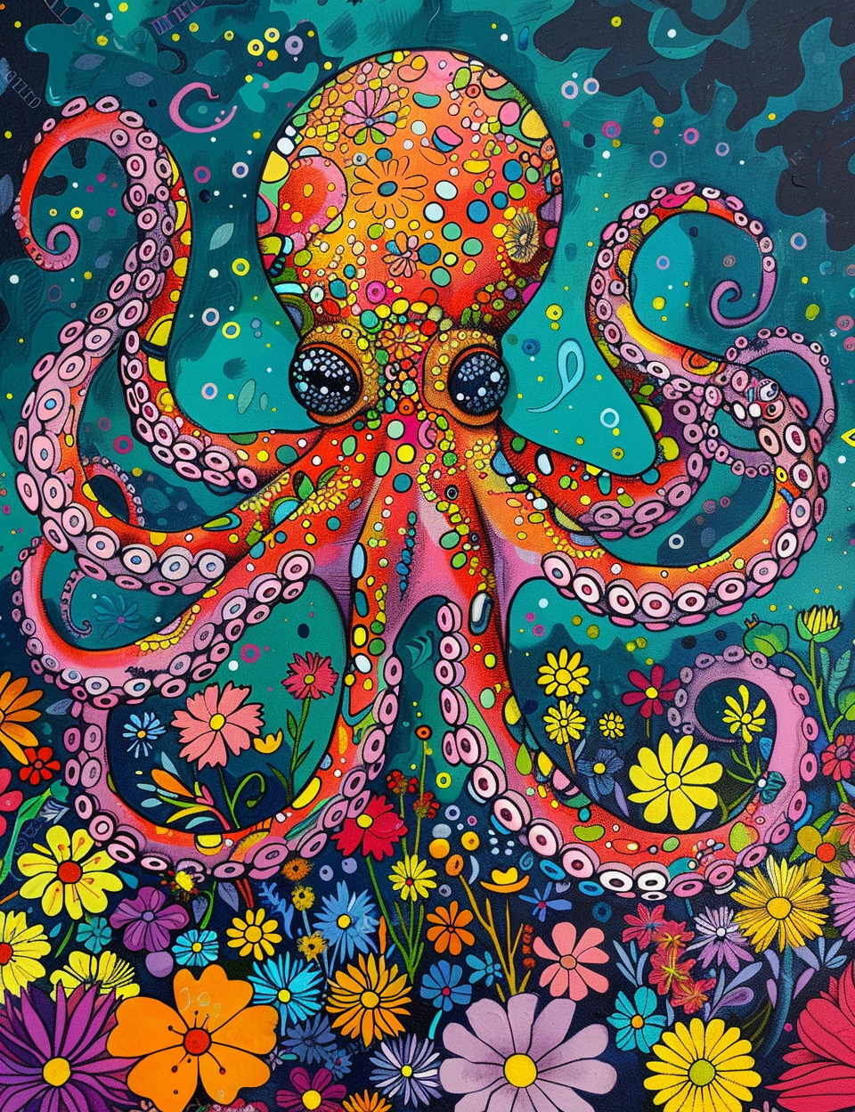 Spots And Flowers Abstract Octopus Diamond Art Kit