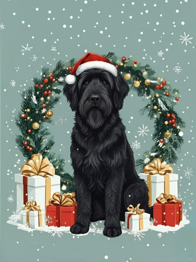 Christmas Arch And Presents Black Russian Terrier Diamond Art Kit