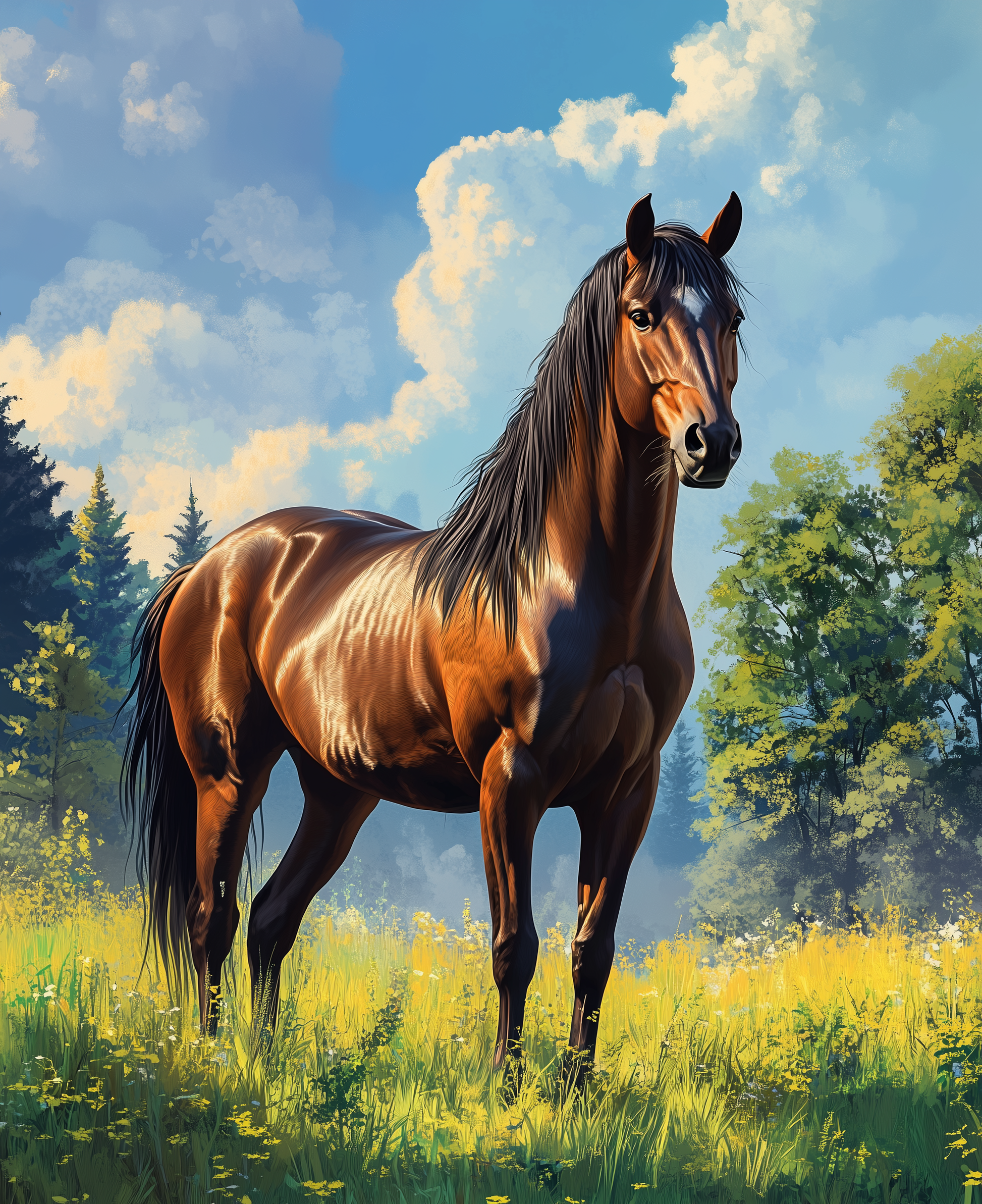 Clouded Sky Brown Horse Diamond Art Kit