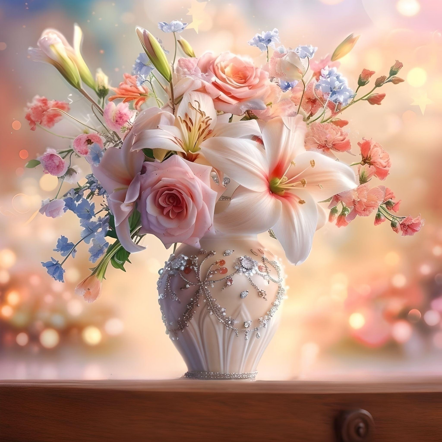 Jeweled Vase Of Flowers Diamond Art Kit