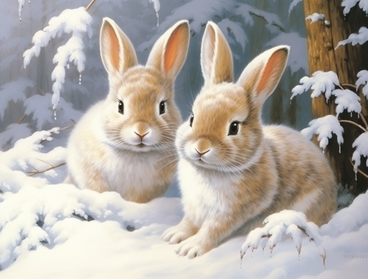 Two Rabbits Snowy Tree Diamond Art Kit
