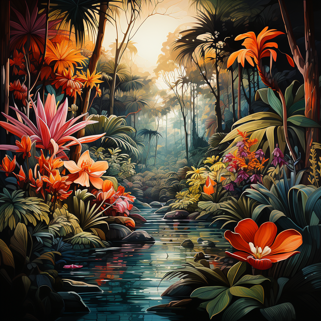 Jungle Stream Flowers Diamond Art Kit