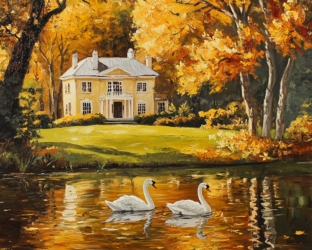 Yellow House Two Swans Diamond Art Kit