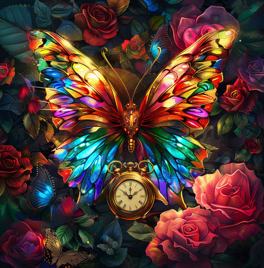 Colorful Gold Butterfly Pocket Watch Diamond Art Kit