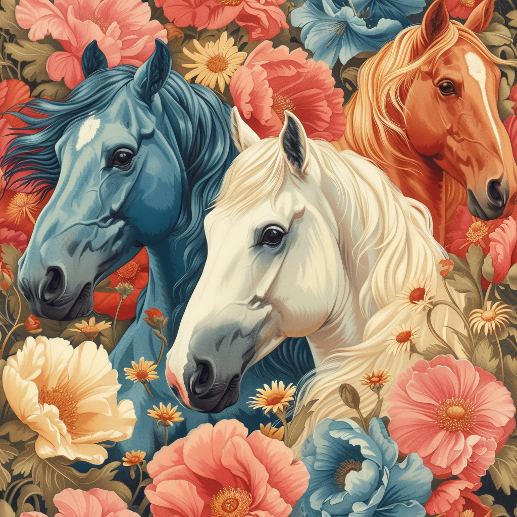Three Abstract Horses In Flowers Diamond Art Kit