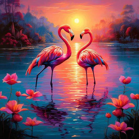 Two Flamingos In The Sunset Diamond Art Kit