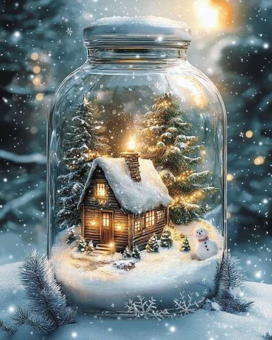Wood Winter Cabin Jar Diamond Art Kit