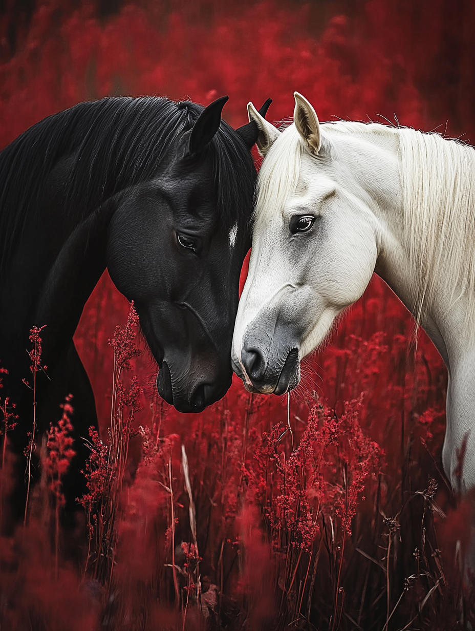 Black White Horses Diamond Art Kit