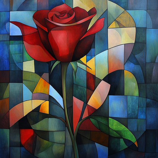 Red Rose And Shapes Diamond Art Kit