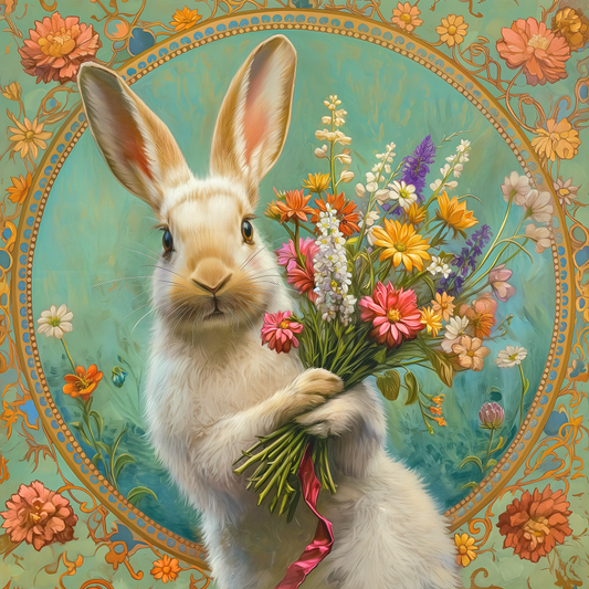 Flower Bouquet Rabbit Diamond Art Kit