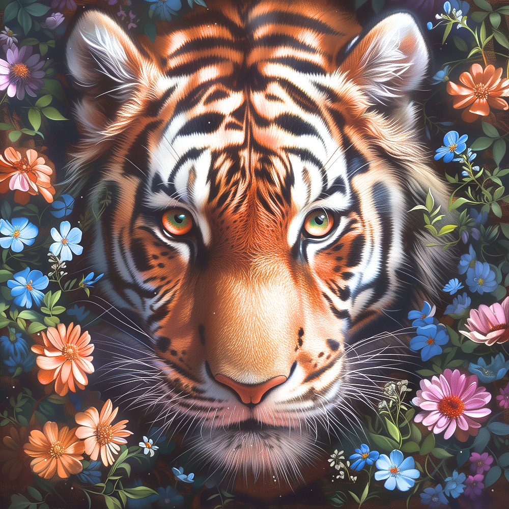 Tiger And Flower Diamond Art Kit