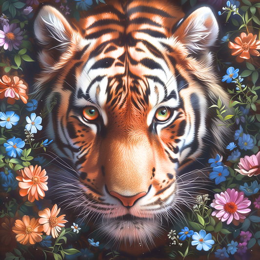 Tiger And Flower Diamond Art Kit