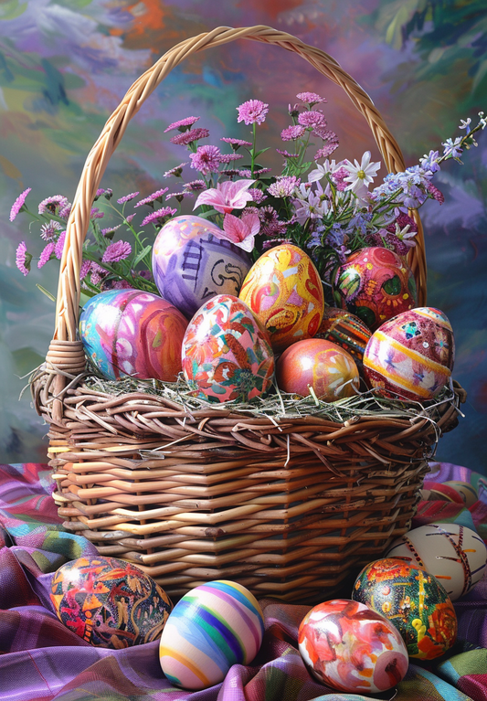 Flowers Behind The Eggs Basket Diamond Art Kit