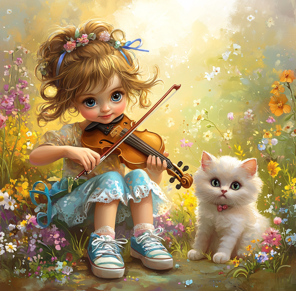 Blue Sneaker Girl White Kitten Diamond Art Kit