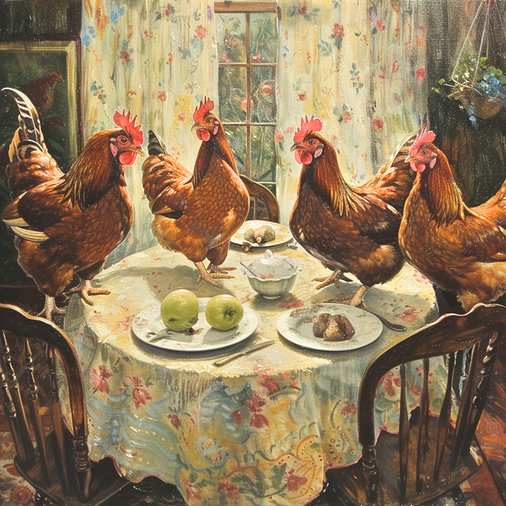 Four Kitchen Table Roosters Diamond Art Kit