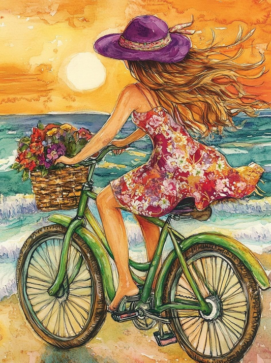 Purple Hat Bike Girl Diamond Art Kit