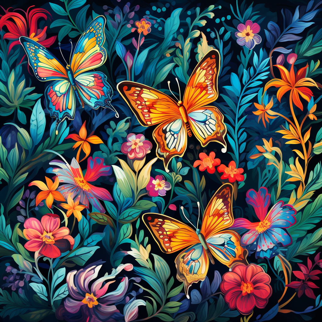 Butterflies In The Plants Diamond Art Kit