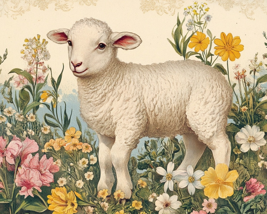 Lamb In Flowers Diamond Art Kit