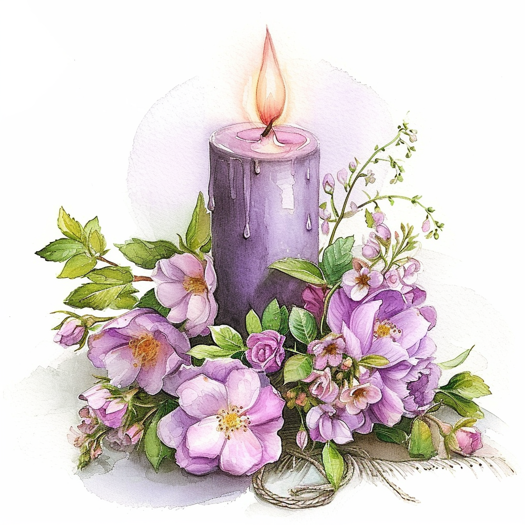 Purple Candle And Flowers Diamond Art Kit