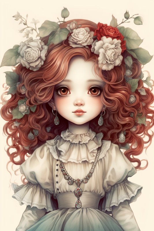 Red Hair Porcelain Doll Girl Diamond Art Kit