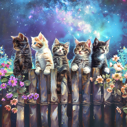 Galaxy Kittens Fence Diamond Art Kit