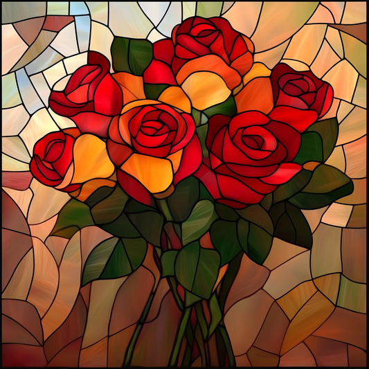 Orange Red Rose Abstract Bouquet Diamond Art Kit