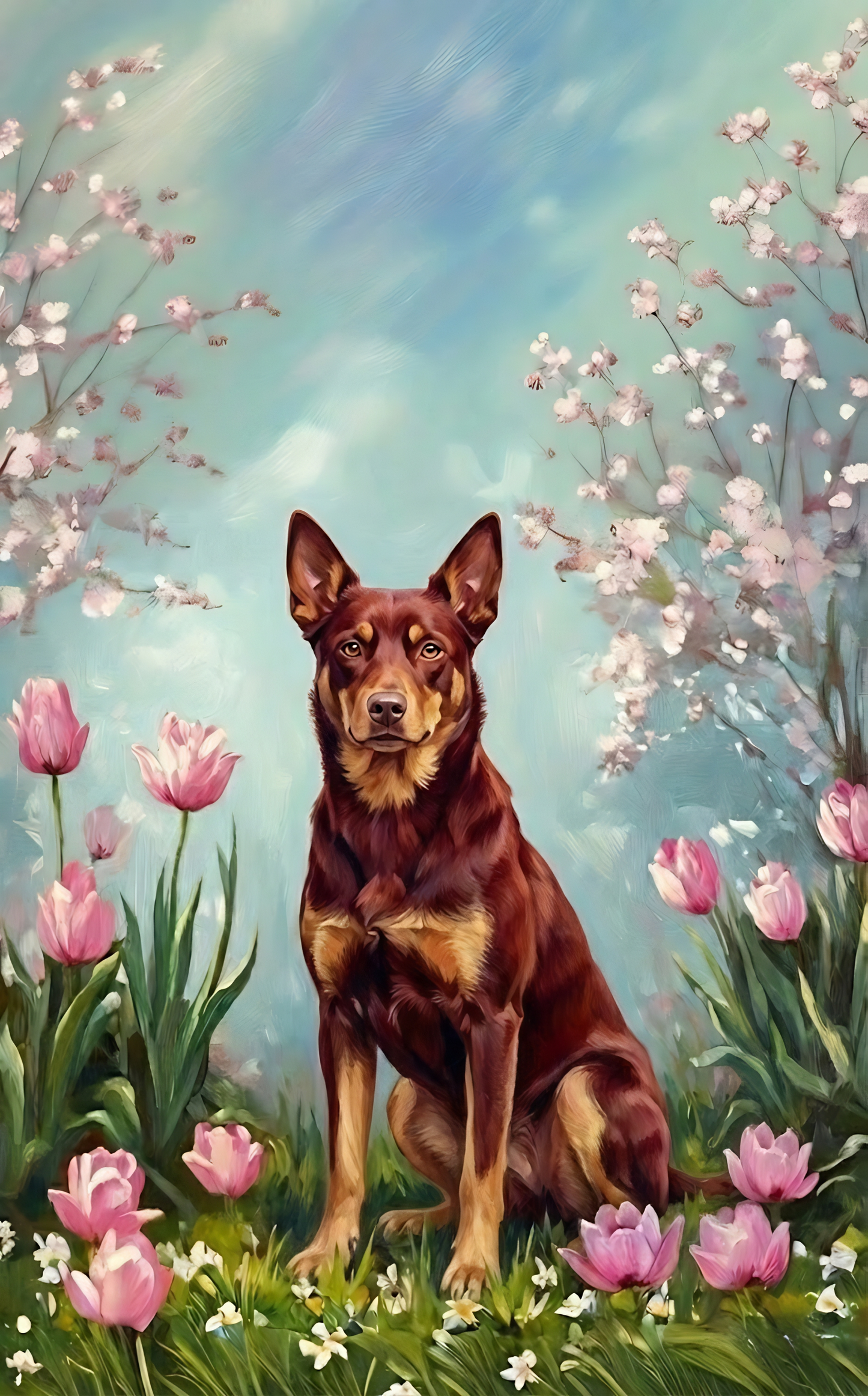 Australian Kelpie In The Tulips Diamond Art Kit