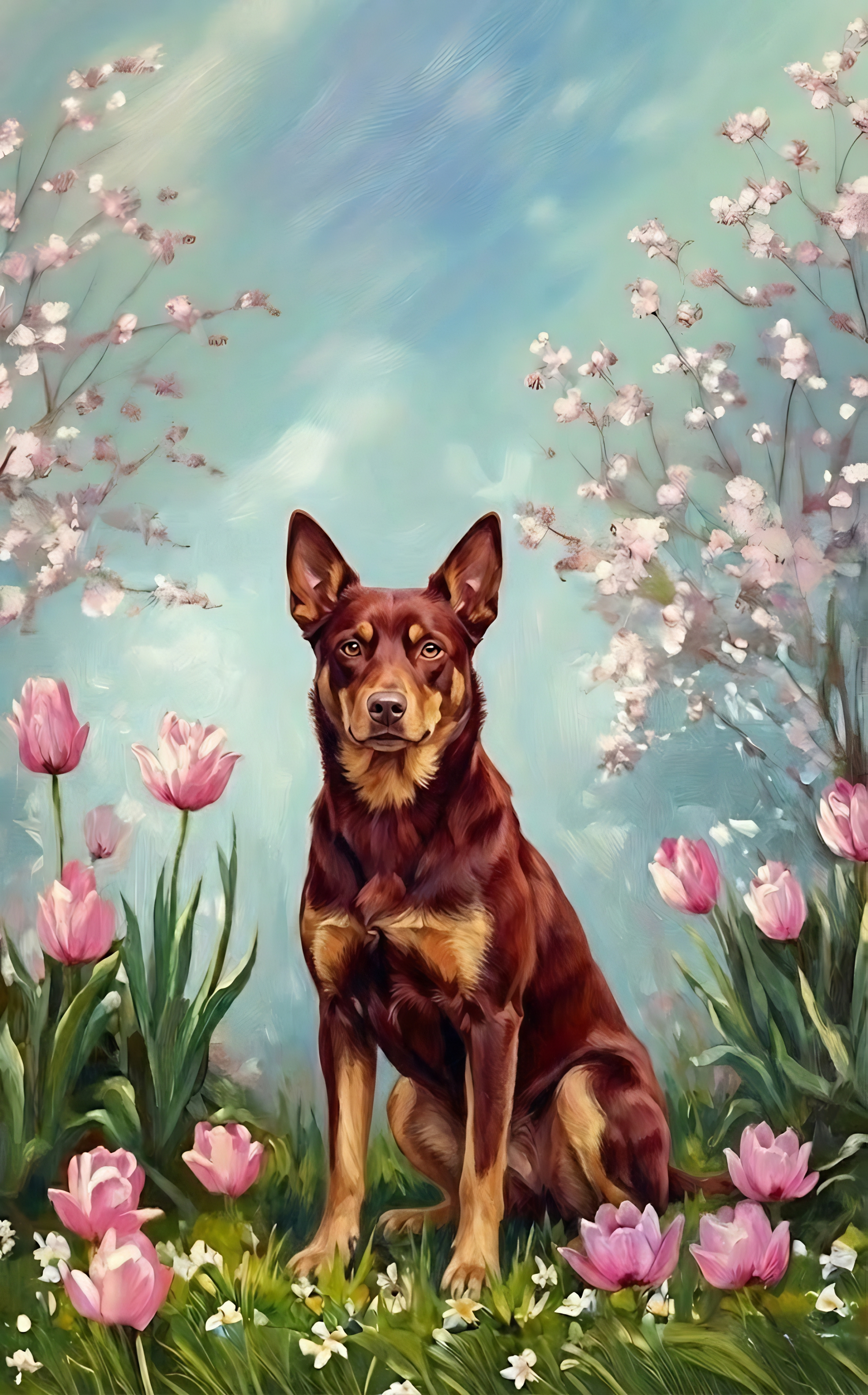 Australian Kelpie In The Tulips Diamond Art Kit