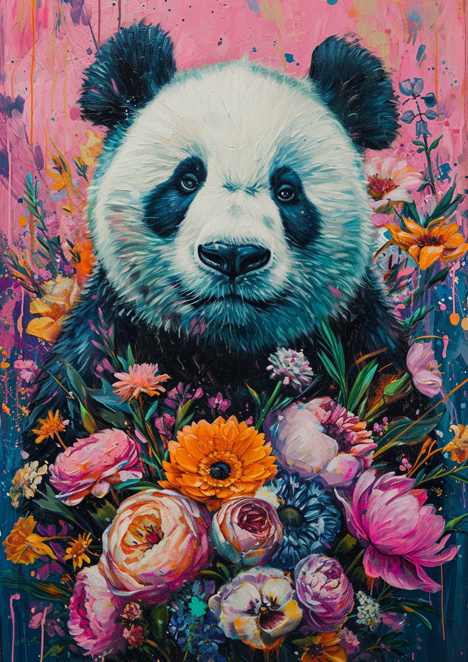 Panda Flowers Diamond Art Kit