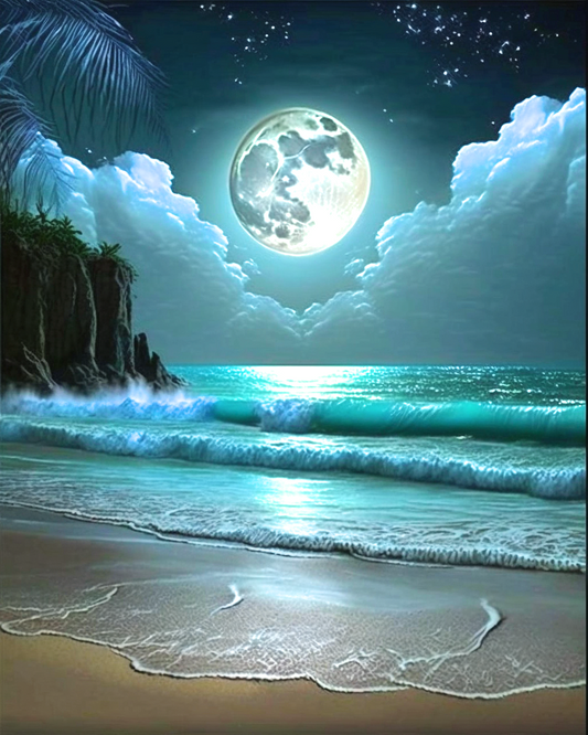 Seaside Moon Clouds Diamond Art Kit
