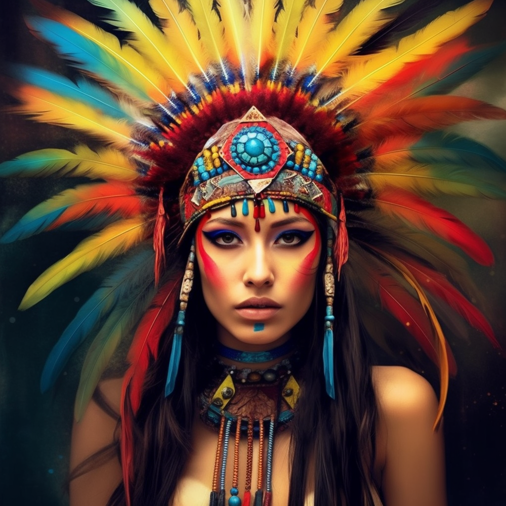 Yellow Feather Native American Woman Diamond Art Kit