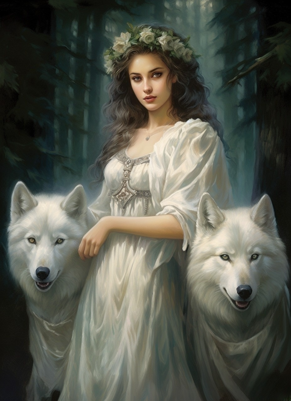 Girl Two White Wolves Diamond Art Kit