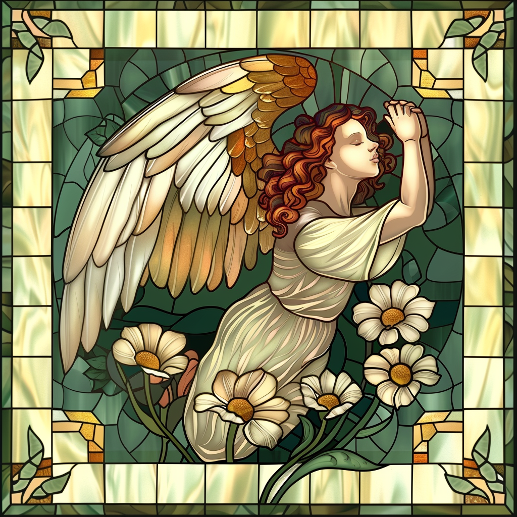 Praying Angel In Daisies Abstract Diamond Art Kit