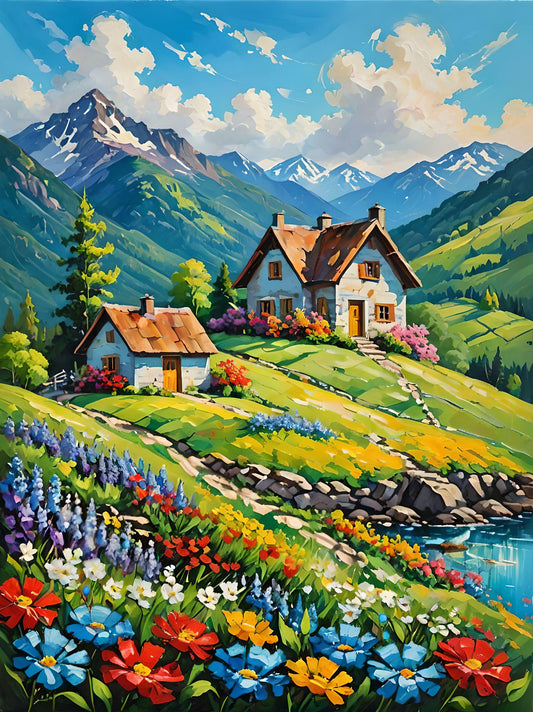 Countryside Mountain Home Diamond Art Kit