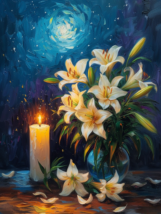 White Lilies And Candle Diamond Art Kit