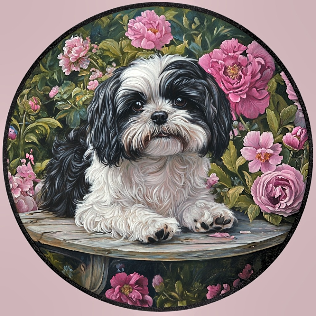 Purple Flower Shih Tzu Diamond Art Kit
