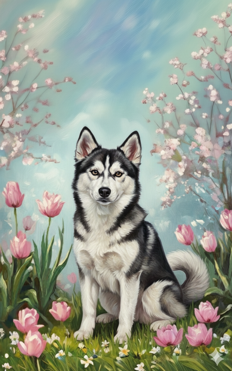 Alaskan Klee Kai In The Tulips Diamond Art Kit