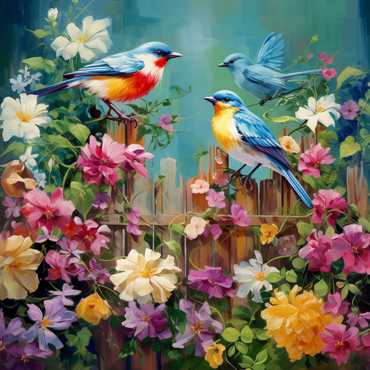 Three Birds By The Fence Diamond Art Kit