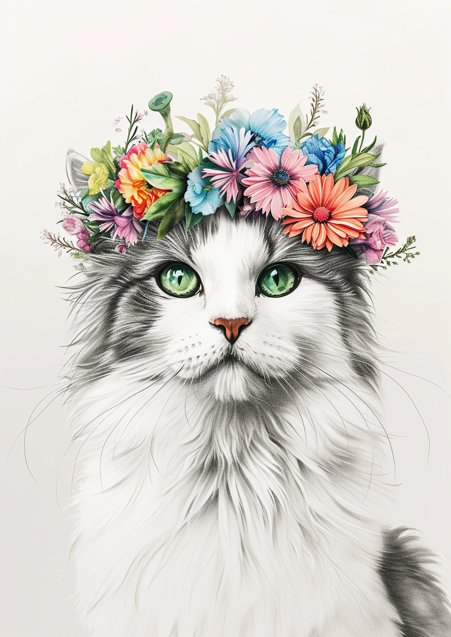 Green Eye Cat Flower Crown Diamond Art Kit