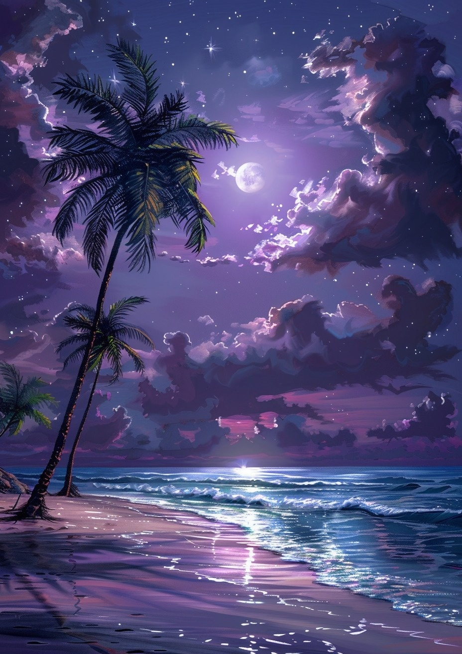 Ocean Moon Reflection Palms Diamond Art Kit