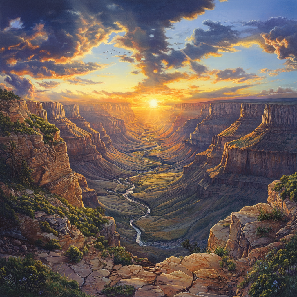 River In The Canyon Sunset Diamond Art Kit