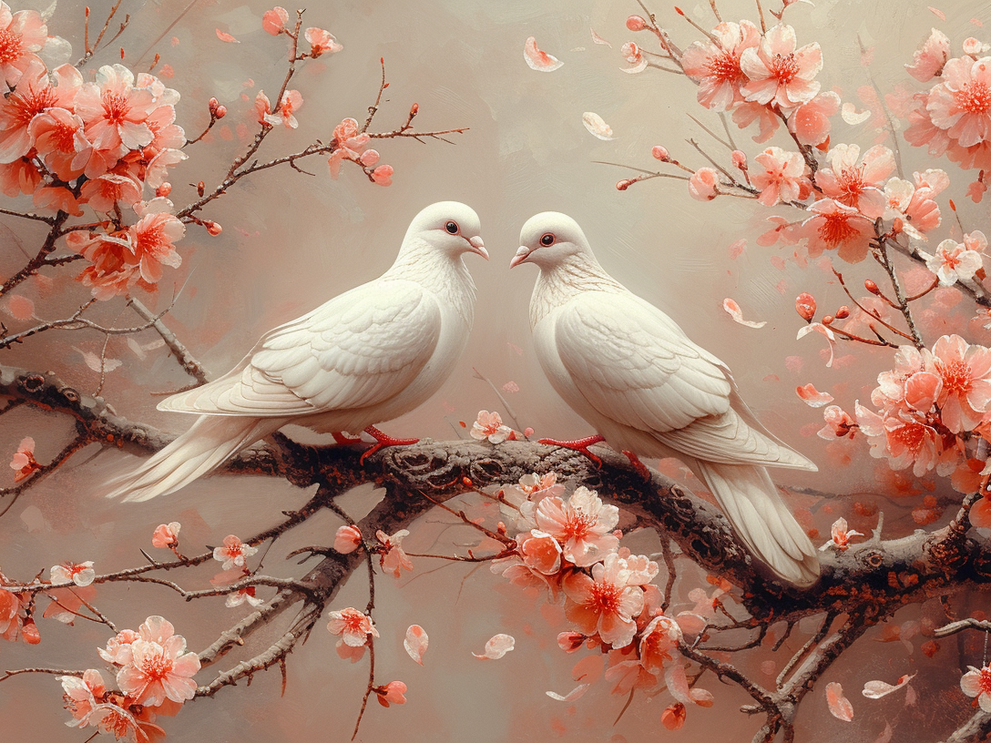 Two Doves Cherry Blossoms Diamond Art Kit