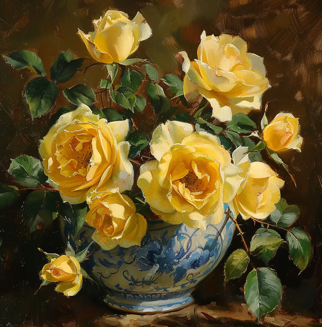 Blue White Vase Yellow Roses Diamond Art Kit