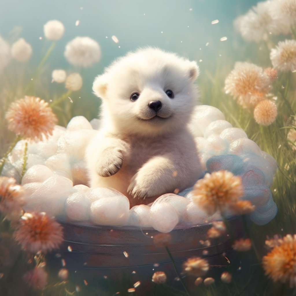 Fluffy White Polar Bear Cub Diamond Art Kit